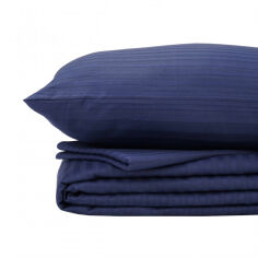 Акция на Комплект постельного белья сатин-страйп Dark Blu Good-Dream темно-синий Полуторный комплект от Podushka