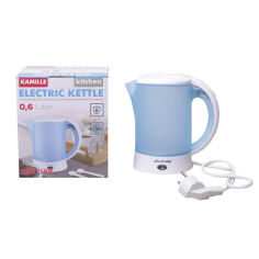 Акция на Чайник электрический пластиковый c чашками и ложками Kamille 0.6л1718B белый голубой от Podushka