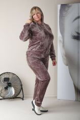 Акція на Жіночий красивий велюровий костюм колір мокко з капюшоном Комплект світшот і брюки розмір 52 від Rozetka