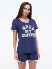 Акция на Піжама (футболка + шорти) жіноча великих розмірів бавовняна LUCCI 10133252 50 Синя  LUCCI 10133252 50 Синя от Rozetka