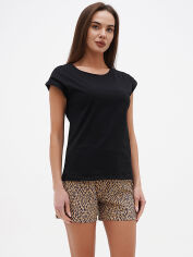Акция на Піжама (футболка + шорти) жіноча великих розмірів бавовняна LUCCI 120131005 58 Чорний/Коричневий от Rozetka