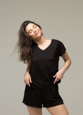 Акція на Піжама (футболка + шорти) жіноча з віскози великих розмірів Наталюкс 81264232909 XL Чорна від Rozetka