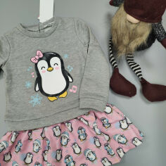 Акція на Утеплена сукня для дівчаток Mevis Пінгвінчики 2960 Сірий з рожевим 116 від Rozetka