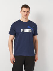 Акція на Футболка бавовняна довга чоловіча Puma Essentials+ 58675914 S Темно-синя з принтом від Rozetka