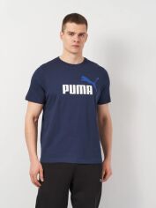 Акція на Футболка бавовняна довга чоловіча Puma Essentials+ 58675914 L Темно-синя з принтом від Rozetka