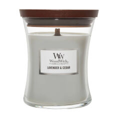 Акція на Ароматична свічка в склянці WoodWick Hourglass Candle Medium Lavender & Cedar, 275 г від Eva