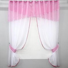 Акция на Кухонний комплект VR-Textil № 091к штори з ламбрекеном на карниз 1-1.5 м 280х170 см Рожевий з білим (52-0256) от Rozetka