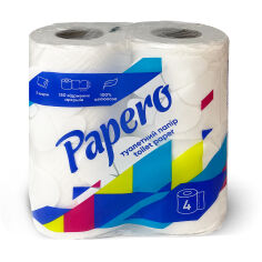Акция на Туалетний папір Papero Toilet Paper білий, 2-шаровий, 150 відривів, 4 рулони от Eva