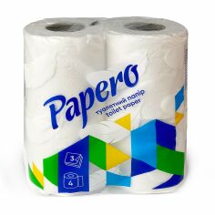 Акція на Туалетний папір Papero Toilet Paper білий, 3-шаровий, 150 відривів, 4 рулони від Eva