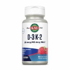 Акция на Дієтична добавка вітаміни в мікротаблетках KAL D-3 K-2 Вітамін D-3 1000 МО та K-2 25 мкг, зі смаком малини, 60 шт от Eva