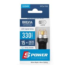 Акція на Лампа Brevia LED S-Power W21W 330Lm 15x2835SMD 12/24V CANbus 2шт (10210X2) від MOYO