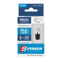 Акция на Лампа Brevia LED S-Power W5W 150Lm 5x2835SMD 12/24V CANbus 2шт (10208X2) от MOYO