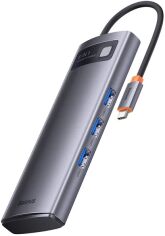 Акція на Baseus Adapter Metal Gleam Series USB-C to 2xHDMI+3xUSB3.0+PD+SD+TF Grey (WKWG050113) від Y.UA