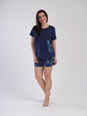 Акция на Піжама (футболка-шорти) жіноча бавовняна Vienetta 311315*51 XXXL Темно-синій от Rozetka