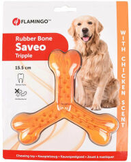 Акция на Игрушка Flamingo Rubber Flexo Saveo Triple Bone Chicken тройная кость жевательная для собак, вкус курицы 15.5х14 см (54145) от Stylus