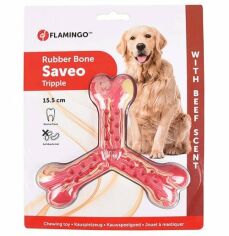 Акция на Игрушка Flamingo Rubber Flexo Saveo Triple Bone Beef Тройная кость жевательная для собак, вкус говядины 15.5х4 см (54149) от Stylus