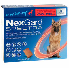 Акция на Таблетки від бліх кліщів і гельмінтів NexGard Spectra 8 г для собак 30-60 кг 3 штуки упаковка ціна за 1 таблетку от Y.UA