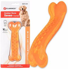 Акция на Іграшка Flamingo Rubber Saveo Curved Bone Chicken вигнута кістка жувальна для собак, смак курки 16.5х5 см (54143) от Y.UA