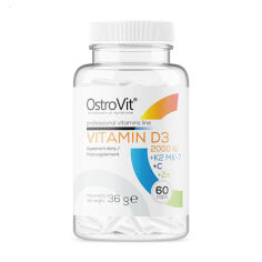 Акція на Дієтична добавка вітаміни та мінерали в капсулах OstroVit Vitamin D3 + K2 + C + Zn Вітамін D3 2000 МО + K2 МК-7 + C + Цинк, 60 шт від Eva