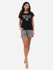Акция на Піжама (футболка + шорти) жіноча великих розмірів бавовняна LUCCI 30103005 50 Чорна от Rozetka