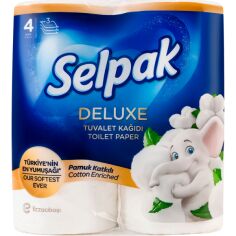 Акция на Туалетная бумага Selpak Deluxe Cotton Enriched 3 слоя 4шт от MOYO