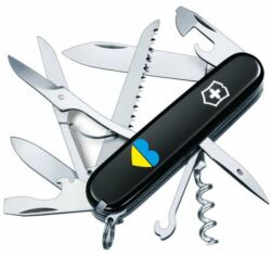 Акция на Victorinox Huntsman Ukraine 91мм/15 функций/черный /Сердце сине-желтое (1.3713.3_T1090u) от Stylus