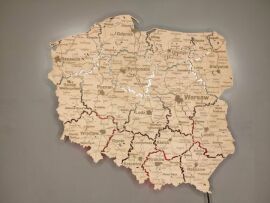 Акція на Карта Польши на английском языке из фанеры настенный декор с Led подсветкой Nevet красно-белый 45х45 см (0001214) від Stylus