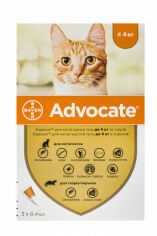 Акція на Капли Bayer Advocate для кошек до 4 кг от заражений эндо и экто паразитами 3 пипетки/1 уп. (4007221031963) від Stylus