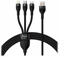 Акція на Baseus Usb Cable to Micro USB/Lightning/Type-C Flash Series 2 Fast Charging 100W 1.2m Black (CASS030001) від Stylus