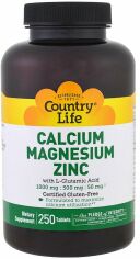 Акція на Country Life Calcium Magnesium Zync 250 tabs Кальций, магний и цинк с L-Глютамином від Stylus