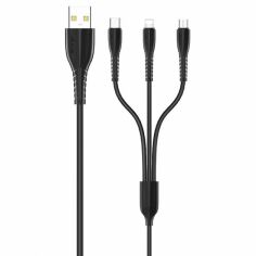 Акция на Usams Usb Cable to Lightning/microUSB/USB-C 3in1 Combo 1m Black (US-SJ367) от Stylus