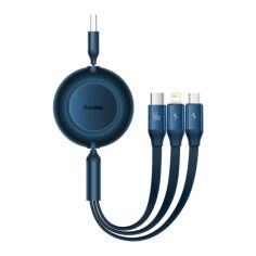 Акція на Baseus Usb Cable to Micro USB/Lightning/Type-C Bright Mirror 2 Series Retractable 66W 1.1m Blue (CAMJ010103) від Stylus