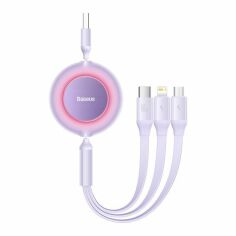 Акція на Baseus Usb Cable to Micro USB/Lightning/Type-C Bright Mirror 2 Series Retractable 66W 1.1m Purple (CAMJ010105) від Stylus