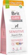Акция на Сухой корм Brit Care Sustainable Sensitive для собак с чувствительным пищеварением рыба и насекомые 12+2 кг (8595602565757) от Stylus