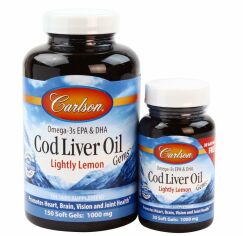 Акция на Carlson Labs Cod liver oil 150+30 caps Рыбий жир из печени трески вкус лимона от Stylus