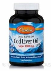 Акция на Carlson Labs Cod Liver Oil Gems 1000 mg 100 Soft Gels Рыбий жир из печени трески от Stylus
