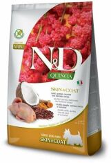 Акция на Беззерновой сухой корм для собак Farmina N&D Quinoa Skin&Coat Adult Mini диетическое питание, при пищевой аллергии с перепелом, киноа, кокос и куркума 2.5 кг (8010276040084) от Stylus
