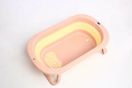 Акция на Ванночка складная Babyhood Комфорт Плюс с термометром розовая + Горка натяжная для купания Слоненок (ВН-328PY+BH-212E) от Stylus