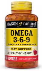 Акция на Mason Natural Omega 3-6-9 1200 mg Fish, Flax & Borage Oils Тройная Омега 3-6-9 1200 мг масло рыбы льна и огуречника 60 гелевых капсул от Stylus
