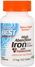 Акция на Doctor's Best, High Absorption Iron with Ferrochel, 27 mg, 120 Tablets (DRB-00459) от Stylus