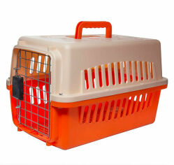 Акция на Переноска для собак Iata до 50 кг с металлической дверью оранжево-бежевая 91x66x68 см (69851) от Stylus