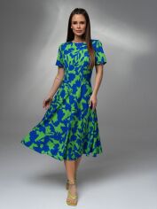 Акція на Плаття міді літнє жіноче ISSA PLUS 14619 XL Зелений/Синій від Rozetka
