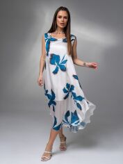 Акция на Плаття міді літнє жіноче ISSA PLUS 14616 S Білий/Синій от Rozetka