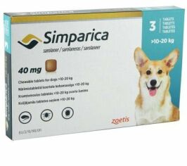 Акция на Жевательная таблетка Simparica от блох и клещей для собак 10-20 кг цена за 1 табл., Продажа блистером 3 табл от Stylus