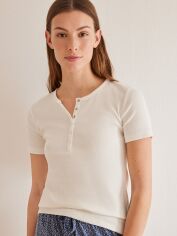 Акция на Піжамна футболка жіноча бавовняна Women'Secret MMS RIB TEE WHITE FR 3277293 S Біла от Rozetka