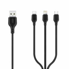 Акція на Xo Usb Cable to Lightning/microUSB/USB-C 2A 1m Black (NB103) від Y.UA