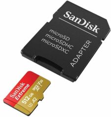 Акция на SanDisk 512GB microSD C10 UHS-I U3 Extreme V30 + адаптер (SDSQXAV-512G-GN6MA) от Y.UA