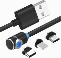 Акція на Xoko Usb Cable to Lightning / microUSB / USB-C Magneto Game 1m Black (SC-370MGNT-BK) від Y.UA
