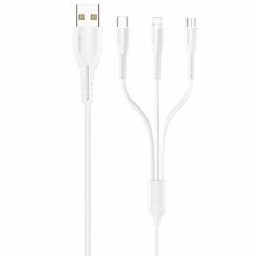 Акция на Usams Usb Cable to Lightning/microUSB/USB-C 3in1 Combo 1m White (US-SJ367) от Y.UA
