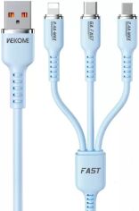 Акція на Wk Usb Cable to Micro USB/Lightning/Type-C Tint Series Real Silicon Super Fast Charging 66W Blue (WDC-07th) від Y.UA